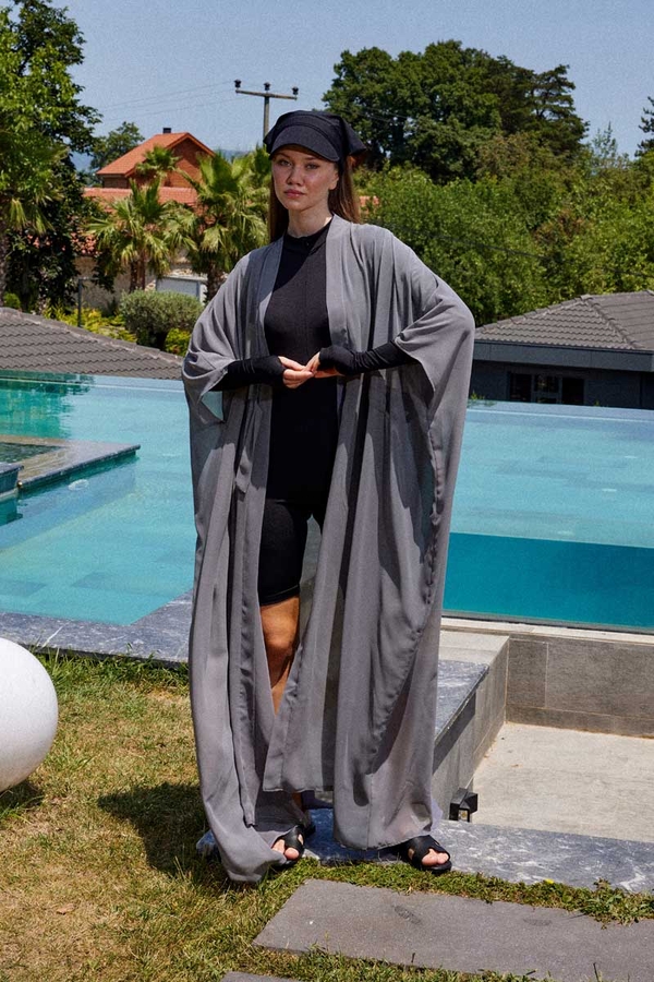 Belden Bağlamalı Uzun Pareo Gri - 2