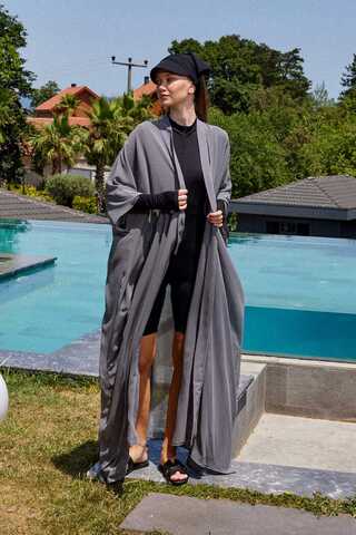 Belden Bağlamalı Uzun Pareo Gri - 5