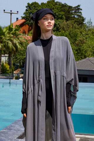 Belden Bağlamalı Uzun Pareo Gri - 7