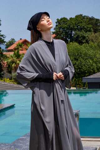 Belden Bağlamalı Uzun Pareo Gri - 8