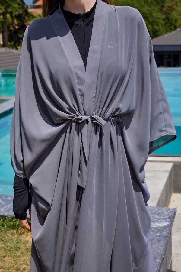Belden Bağlamalı Uzun Pareo Gri - 4
