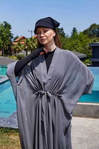 Belden Bağlamalı Uzun Pareo Gri - 6