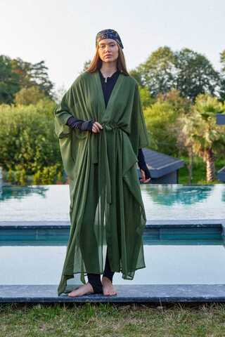 Belden Bağlamalı Uzun Pareo Haki - 1