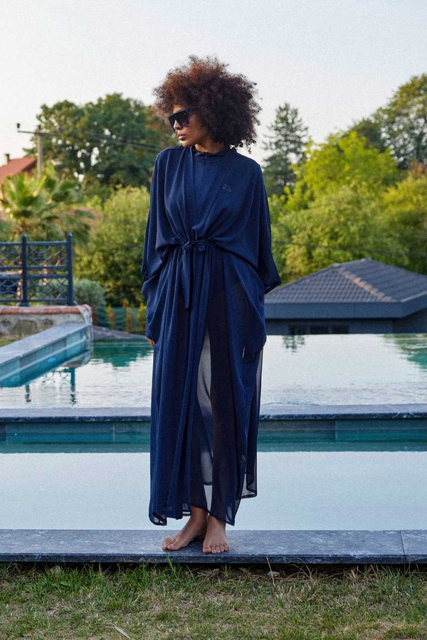 Belden Bağlamalı Uzun Pareo Lacivert - 2