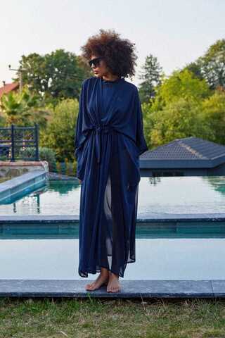 Belden Bağlamalı Uzun Pareo Lacivert - 2