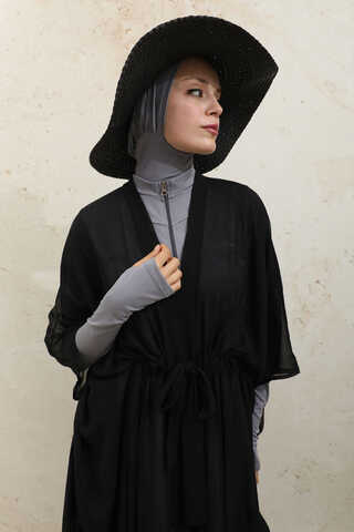 Belden Bağlamalı Uzun Pareo Siyah - 4