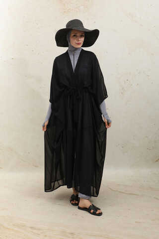 Belden Bağlamalı Uzun Pareo Siyah - 1