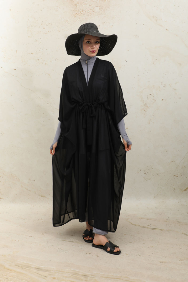 Belden Bağlamalı Uzun Pareo Siyah - 1