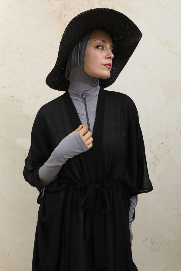 Belden Bağlamalı Uzun Pareo Siyah - 4