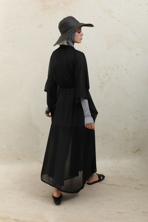 Belden Bağlamalı Uzun Pareo Siyah - 7