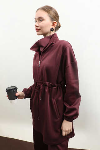 Belden Sıkmalı Eşofman Takım Bordo - 4