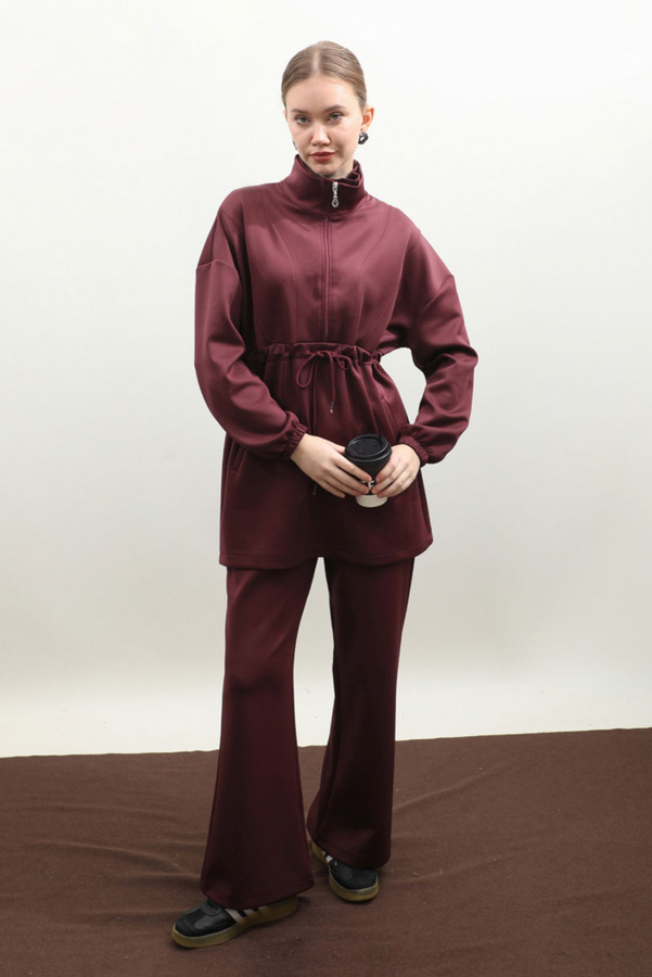 Belden Sıkmalı Eşofman Takım Bordo - 6