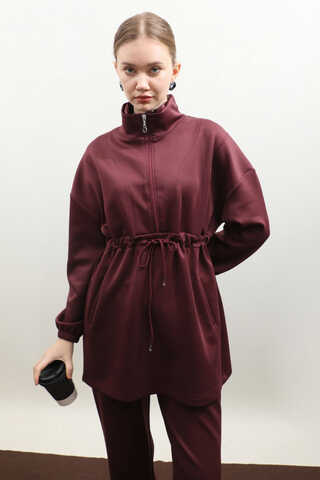 Belden Sıkmalı Eşofman Takım Bordo - 7