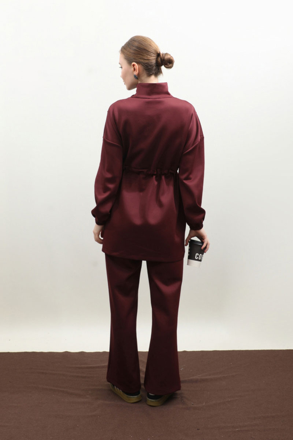 Belden Sıkmalı Eşofman Takım Bordo - 8