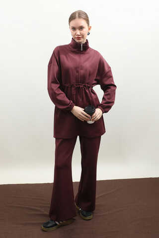 Belden Sıkmalı Eşofman Takım Bordo - 6