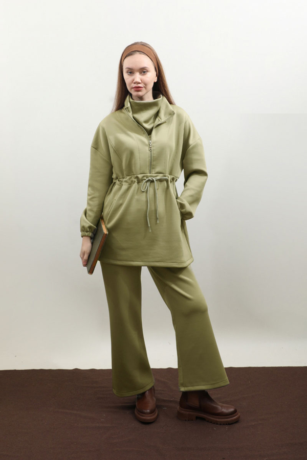 Belden Sıkmalı Eşofman Takım Haki - 2