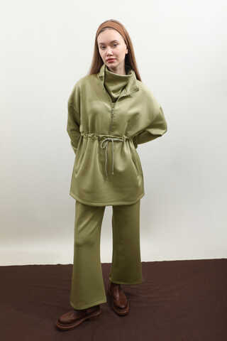 Belden Sıkmalı Eşofman Takım Haki - 3