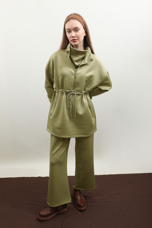 Belden Sıkmalı Eşofman Takım Haki - 3