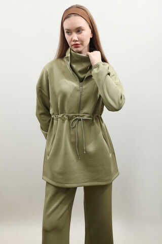 Belden Sıkmalı Eşofman Takım Haki - 4