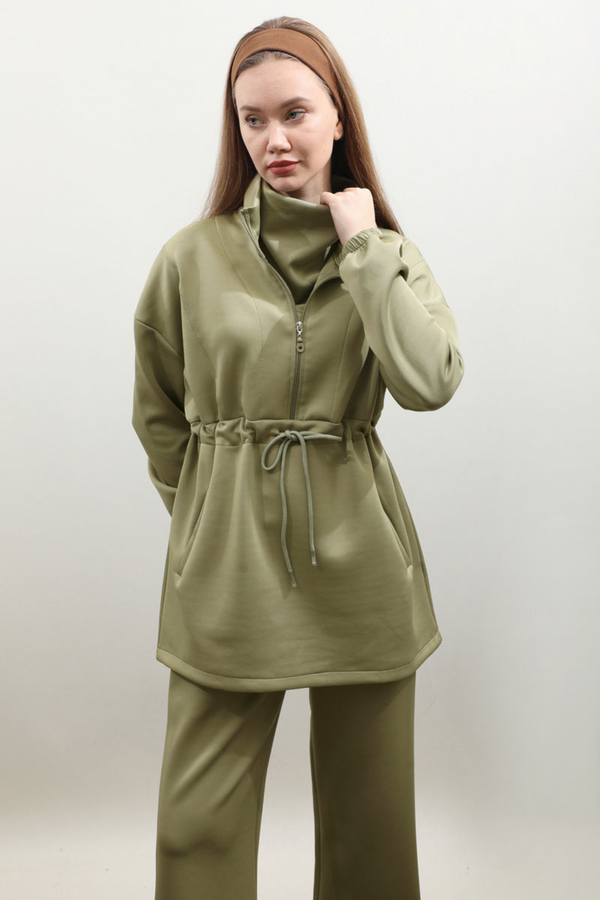 Belden Sıkmalı Eşofman Takım Haki - 4