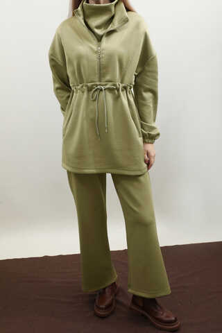 Belden Sıkmalı Eşofman Takım Haki - 5