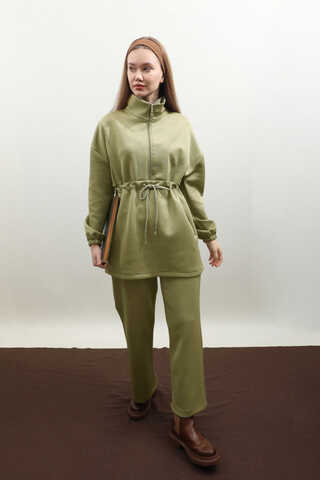 Belden Sıkmalı Eşofman Takım Haki - 6