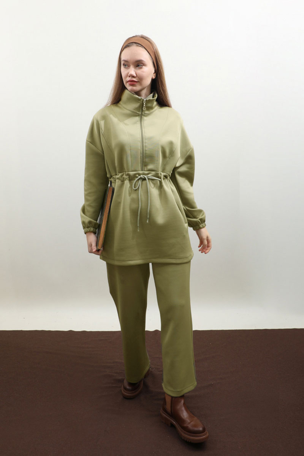 Belden Sıkmalı Eşofman Takım Haki - 6