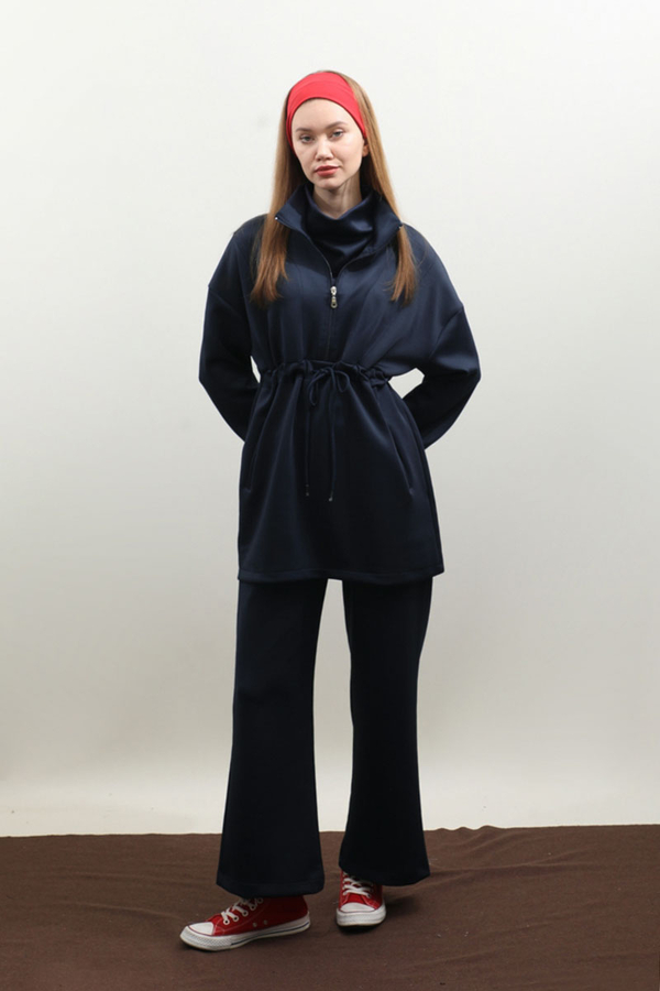 Belden Sıkmalı Eşofman Takım Lacivert - 2