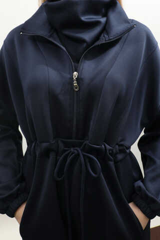 Belden Sıkmalı Eşofman Takım Lacivert - 5