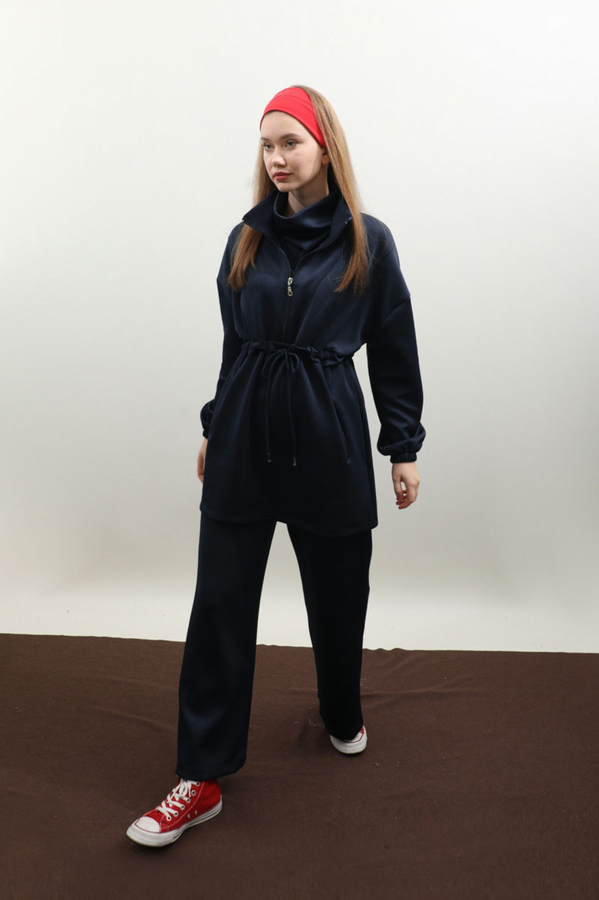 Belden Sıkmalı Eşofman Takım Lacivert - 3