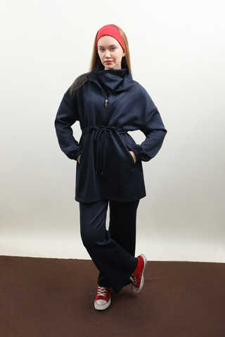 Belden Sıkmalı Eşofman Takım Lacivert - 1