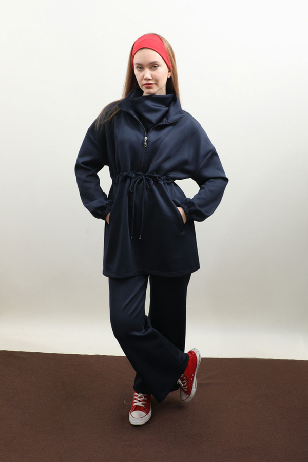 Belden Sıkmalı Eşofman Takım Lacivert - 1