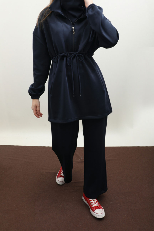 Belden Sıkmalı Eşofman Takım Lacivert - 4