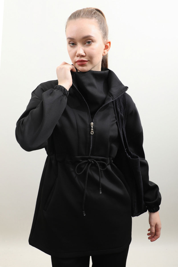 Belden Sıkmalı Eşofman Takım Siyah - 3