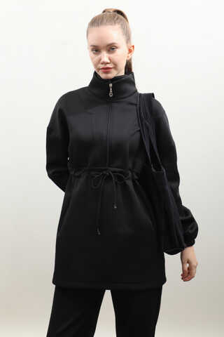 Belden Sıkmalı Eşofman Takım Siyah - 4