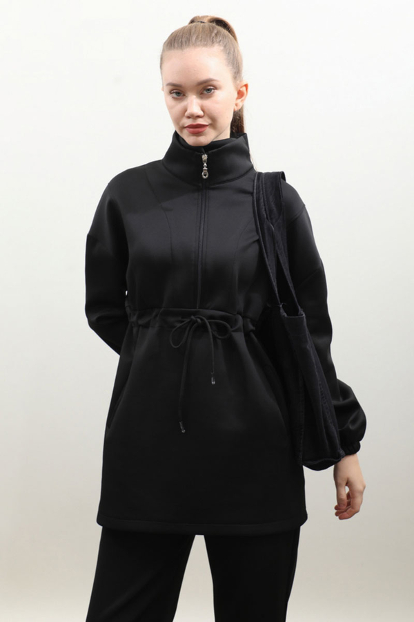 Belden Sıkmalı Eşofman Takım Siyah - 4