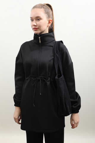 Belden Sıkmalı Eşofman Takım Siyah - 5