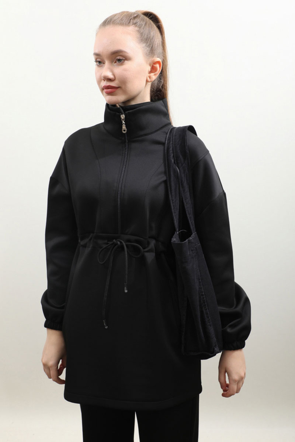 Belden Sıkmalı Eşofman Takım Siyah - 5