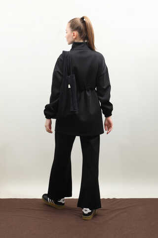 Belden Sıkmalı Eşofman Takım Siyah - 6