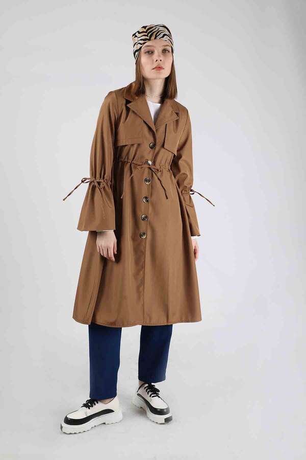 Beli Bağcıklı  Trençkot Taba - 3