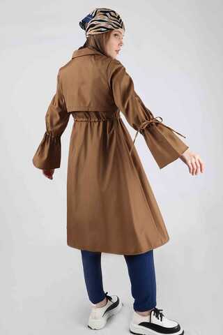 Beli Bağcıklı  Trençkot Taba - 5