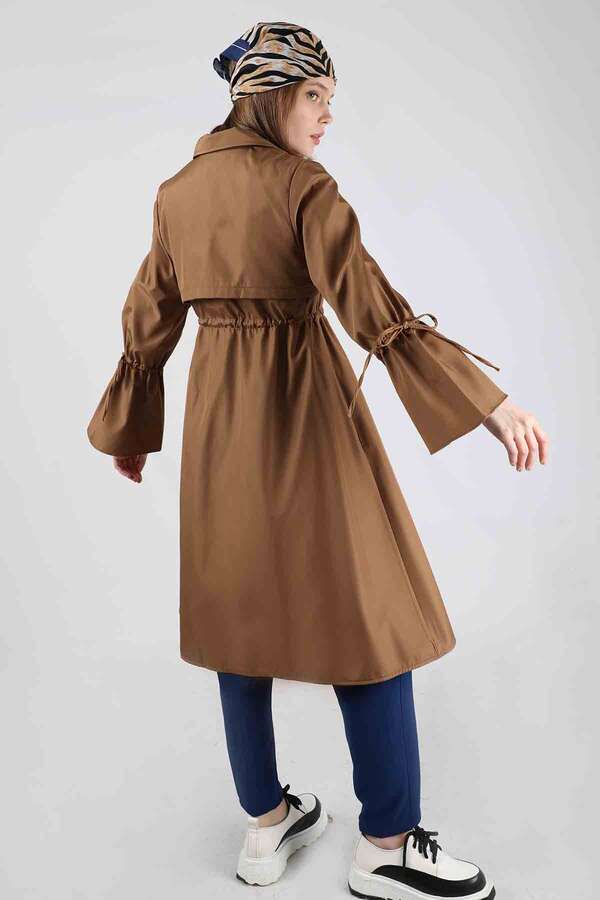 Beli Bağcıklı  Trençkot Taba - 5