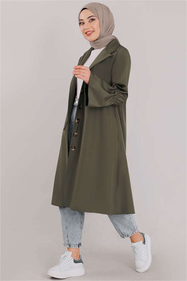 Beli Bağcıklı Haki Trençkot - 2