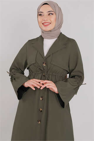 Beli Bağcıklı Haki Trençkot - 3