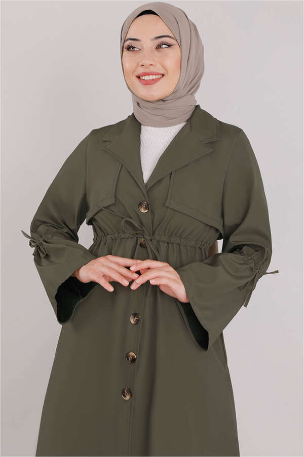 Beli Bağcıklı Haki Trençkot - 3