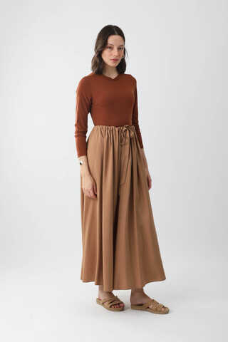 Beli Büzgülü Etek Açık Taba - 2