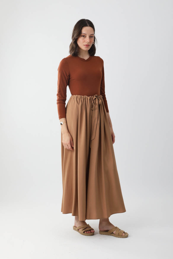 Beli Büzgülü Etek Açık Taba - 2