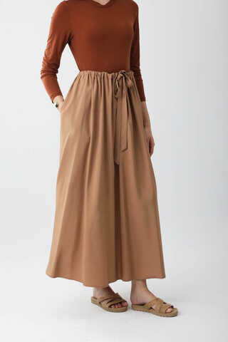 Beli Büzgülü Etek Açık Taba - 3