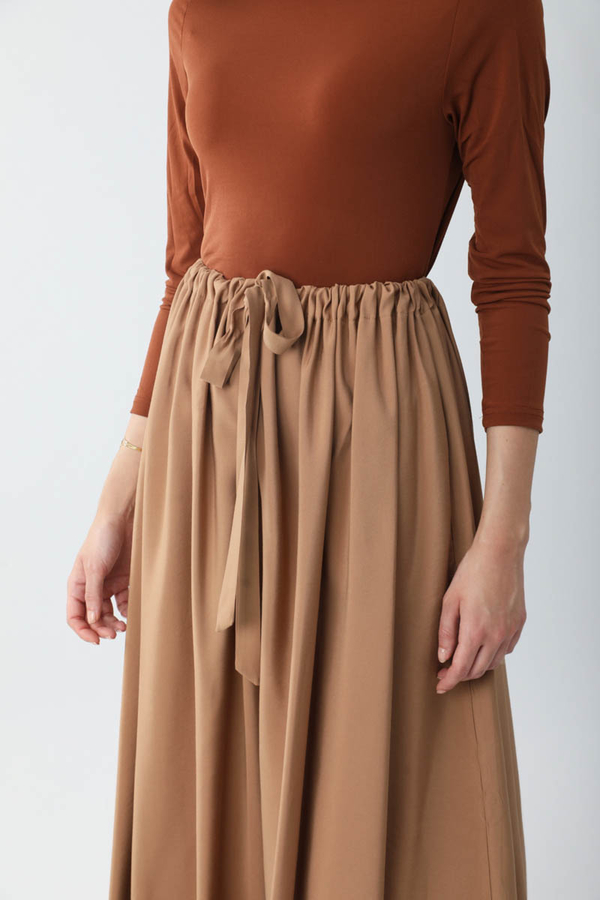 Beli Büzgülü Etek Açık Taba - 7