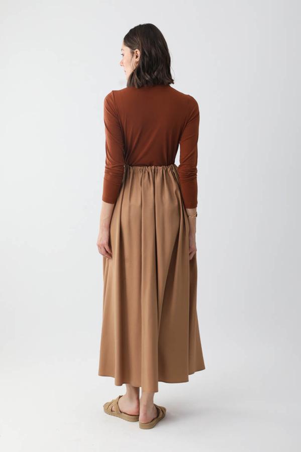 Beli Büzgülü Etek Açık Taba - 8